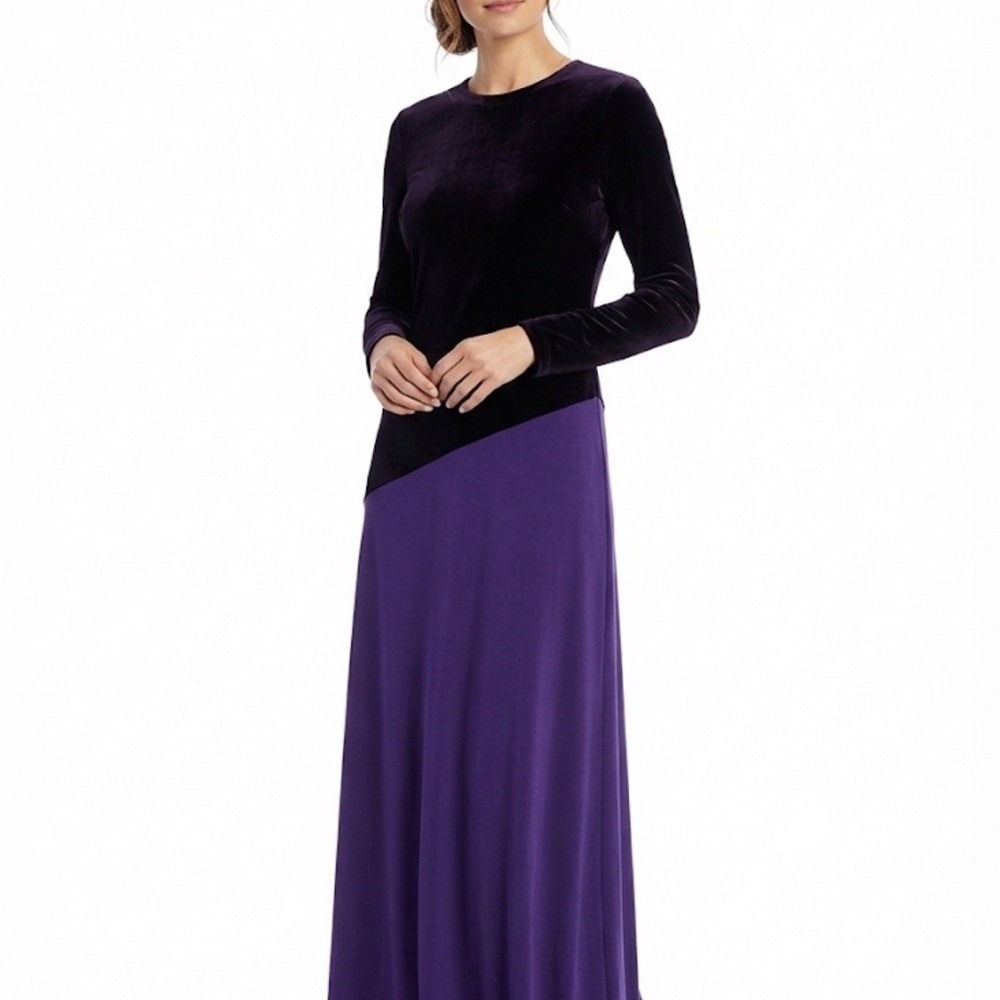 CHETTA B Sherrie Bloom Peter Noviello 10 Purple Velvet Mixed‎ Media Maxi Dress